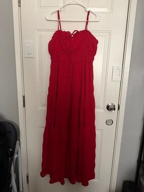 Blush Red Spaghetti-Strap Maxi Dress